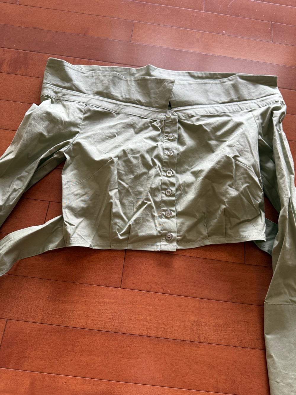 AKIRA Olive Green Off-Shoulder Button-Front Shorts